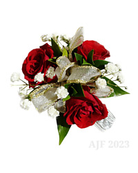 holiday cheer rose babies breath corsage