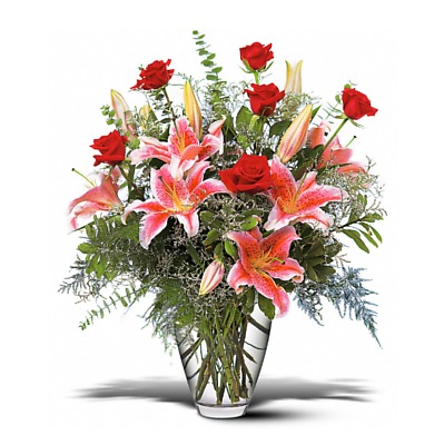 Same Day Flower Delivery - Red Roses and Stargazers