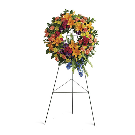 colorful tribute spray easel wreath circle funeral sympathy