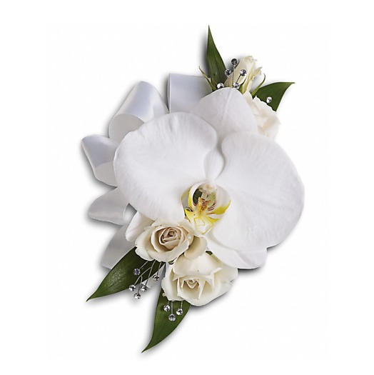 white phalaenopsis orchid spray roses italian ruscus